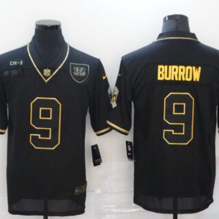 Nike Bengals 9 Joe Burrow Black Gold 2020 Salute To Service Limited Jersey