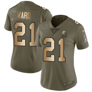 Nike Browns #21 Denzel Ward Olive Gold Women's Stitched NFL Limited 2017 Salute to Service Jersey