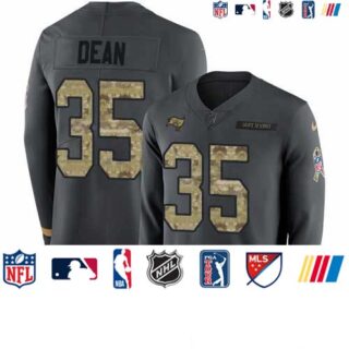 Nike Buccaneers #35 Jamel Dean Anthracite Salute to Service Men's Stitched NFL Limited Therma Long Sleeve Jersey