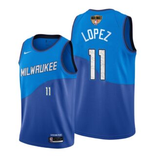 Nike Bucks #11 Brook Lopez Men's 2021 NBA Finals Bound City Edition Jersey Blue