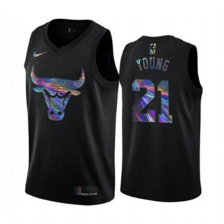 Nike Bulls #21 Thaddeus Young Men's Iridescent Holographic Collection NBA Jersey - Black