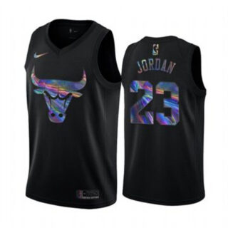 Nike Bulls #23 Michael Jordan Men's Iridescent Holographic Collection NBA Jersey - Black