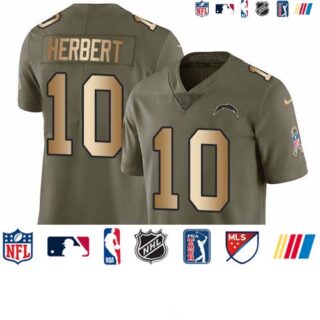 Nike Chargers #10 Justin Herbert Olive Gold Men's Stitched NFL Limited 2017 Salute To Service Jersey