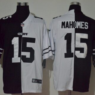 Nike Chiefs 15 Patrick Mahomes Black And White Split Vapor Untouchable Limited Jersey