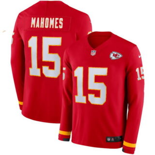 Nike Chiefs 15 Patrick Mahomes Red Therma Long Sleeve Jersey