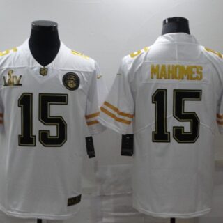 Nike Chiefs 15 Patrick Mahomes White Gold 2020 Super Bowl LIIV Vapor Untouchable Limited Jersey