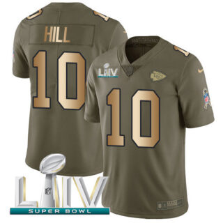 Nike Chiefs #10 Tyreek Hill Olive Gold Super Bowl LIV 2020 Men's Stitched NFL Limited 2017 Salute To Service Jersey