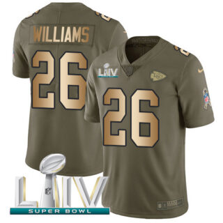 Nike Chiefs #26 Damien Williams Olive Gold Super Bowl LIV 2020 Men's Stitched NFL Limited 2017 Salute To Service Jersey