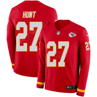 Nike Chiefs #27 Kareem Hunt Red Team Color Men's Stitched NFL Limited Therma Long Sleeve Jersey