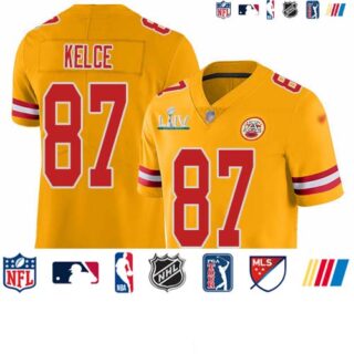 Nike Chiefs #87 Travis Kelce Gold Super Bowl LIV 2020 Men's Stitched NFL Limited Inverted Legend Jersey