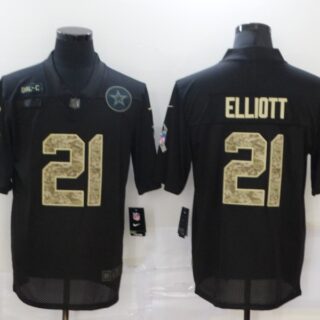 Nike Cowboys 21 Ezekiel Elliott Black Camo 2020 Salute To Service Limited Jersey