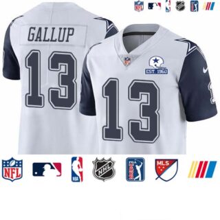 Nike Cowboys #13 Michael Gallup White Men's Stitched With Established In 1960 Patch NFL Limited Rush Jersey