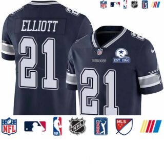 Nike Cowboys #21 Ezekiel Elliott Navy Blue Team Color Men's Stitched With Established In 1960 Patch NFL Vapor Untouchable Limited Jersey