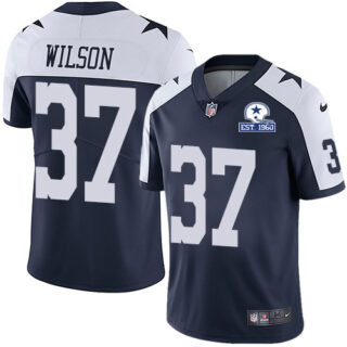 Nike Cowboys #37 Donovan Wilson Navy Blue Thanksgiving Men's Stitched With Established In 1960 Patch NFL Vapor Untouchable Limited Throwback Jerseys