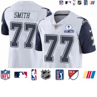 Nike Cowboys #77 Tyron Smith White Men's Stitched With Established In 1960 Patch NFL Limited Rush Jersey