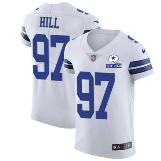 Nike Cowboys #97 Trysten Hill White Men's Stitched With Established In 1960 Patch NFL New Elite Jersey