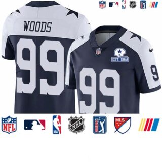 Nike Cowboys #99 Antwaun Woods Navy Blue Thanksgiving Men's Stitched With Established In 1960 Patch NFL Vapor Untouchable Limited Throwback Jersey