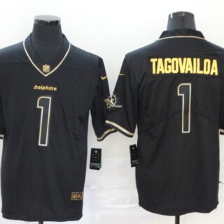 Nike Dolphins 1 Tua Tagovailoa Black Gold Vapor Untouchable Limited Jersey