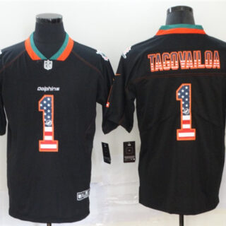 Nike Dolphins 1 Tua Tagovailoa Black USA Flag Fashion Limited Jersey