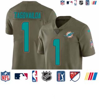 Nike Dolphins #1 Tua Tagovailoa Olive Men's Stitched NFL Limited 2017 Salute To Service Jersey