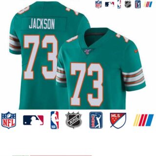 Nike Dolphins #73 Austin Jackson Aqua Green Alternate Men's Stitched NFL 100th Season Vapor Untouchable Limited Jersey