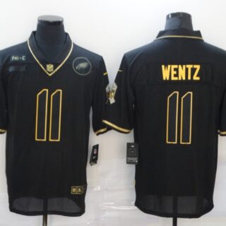 Nike Eagles 11 Carson Wentz Black Gold 2020 Salute To Service Limited Jersey