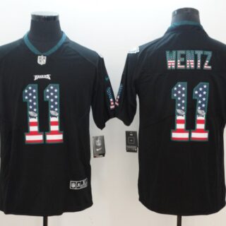 Nike Eagles 11 Carson Wentz Black USA Flag Fashion Color Rush Limited Jersey