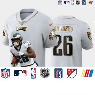 Nike Eagles 26 Miles Sanders White Gold Player Name Logo 100th Season Vapor Untouchable Limited Jersey