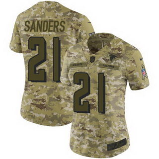 Nike Falcons #21 Deion Sanders Camo Women's Stitched NFL Limited 2018 Salute to Service Jersey