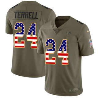 Nike Falcons #24 A.J. Terrell Olive USA Flag Men's Stitched NFL Limited 2017 Salute To Service Jersey