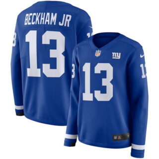 Nike Giants 13 Odell Beckham Jr. Blue Women Therma Long Sleeve Jersey