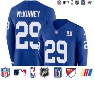 Nike Giants #29 Xavier McKinney Royal Blue Team Color Men's Stitched NFL Limited Therma Long Sleeve Jersey