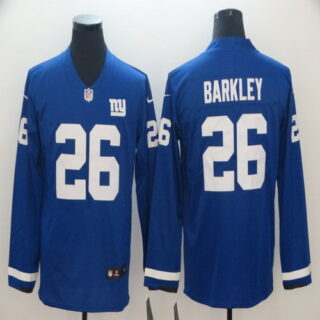 Nike Giants 26 Saquon Barkley Royal Therma Long Sleeve Jersey
