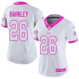 Nike Giants 26 Saquon Barkley White Pink Women Rush Fashion Limited Jersey