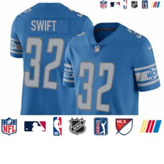 Nike Lions #32 D'Andre Swift Blue Team Color Men's Stitched NFL Vapor Untouchable Limited Jersey
