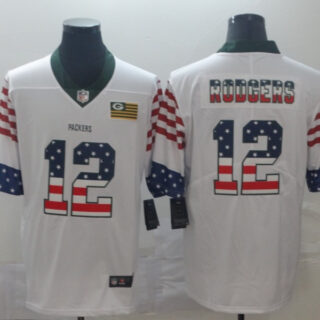 Nike Packers 12 Aaron Rodgers White USA Flag Fashion Limited Jersey
