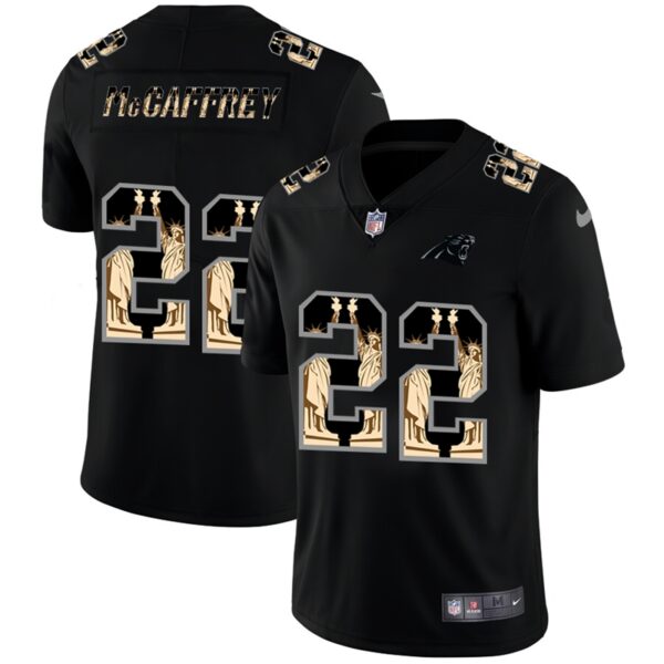 Nike Panthers 22 Christian McCaffrey Black Statue Of Liberty Limited Jersey