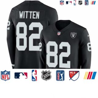 Nike Raiders #82 Jason Witten Black Team Color Men's Stitched NFL Limited Therma Long Sleeve Jersey