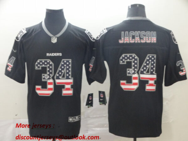 Nike Raiders 34 Bo Jackson Black USA Flag Fashion Limited Jersey