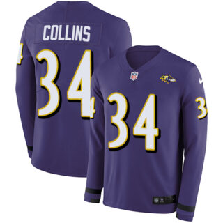 Nike Ravens #34 Alex Collins Purple Team Color Men's Stitched NFL Limited Therma Long Sleeve Jersey