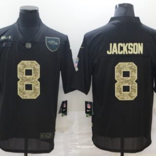 Nike Ravens 8 Lamar Jackson Black Camo 2020 Salute To Service Limited Jersey