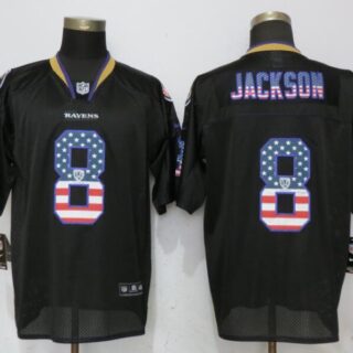 Nike Ravens 8 Lamar Jackson Black USA Flag Fashion Elite Jersey