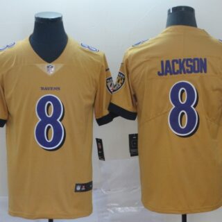 Nike Ravens 8 Lamar Jackson Gold Inverted Legend Limited Jersey