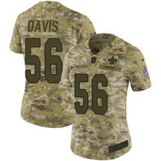 Nike Saints #56 DeMario Davis Camo Women's Stitched NFL Limited 2018 Salute to Service Jersey