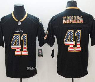 Nike Saints 41 Alvin Kamara Black USA Flag Color Rush Limited Jersey