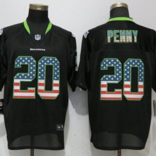 Nike Seahawks 20 Rashaad Penny Black USA Flag Fashion Elite Jersey