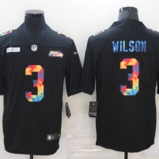 Nike Seahawks 3 Russell Wilson Black Vapor Untouchable Rainbow Limited Jersey