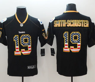 Nike Steelers 19 JuJu Smith-Schuster Black USA Flag Color Rush Limited Jersey