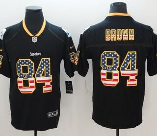 Nike Steelers 84 Antonio Brown Black USA Flag Fashion Color Rush Limited Jersey