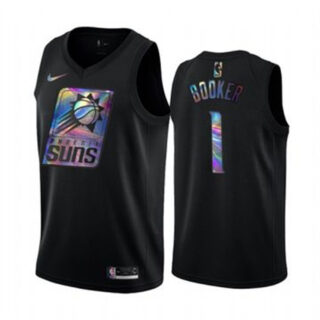 Nike Suns #1 Devin Booker Men's Iridescent Holographic Collection NBA Jersey - Black